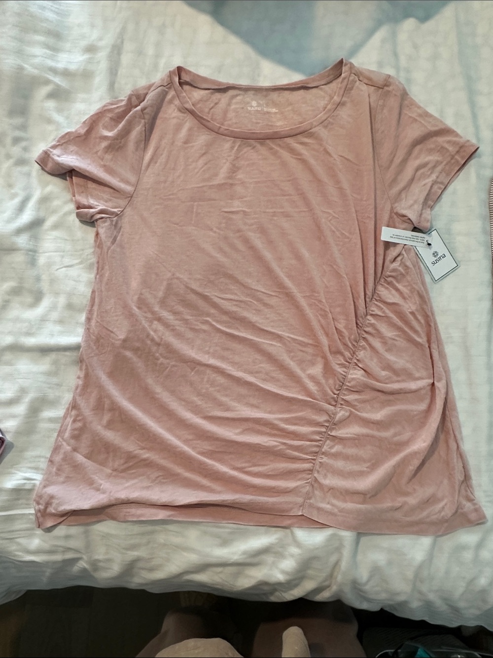NWT Susina Lightweight Dusty Pink Ruched Side Short Sleeve Tee Size L